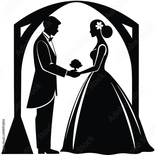 Wedding vows silhouette for marriage on white