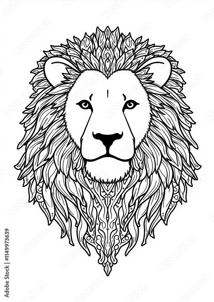 A clean-background lion coloring pages design with a patterned mane and bold facial features for coloring enthusiasts A clean-background lion coloring pages design with a patterned mane and bold facial features for coloring enthusiasts