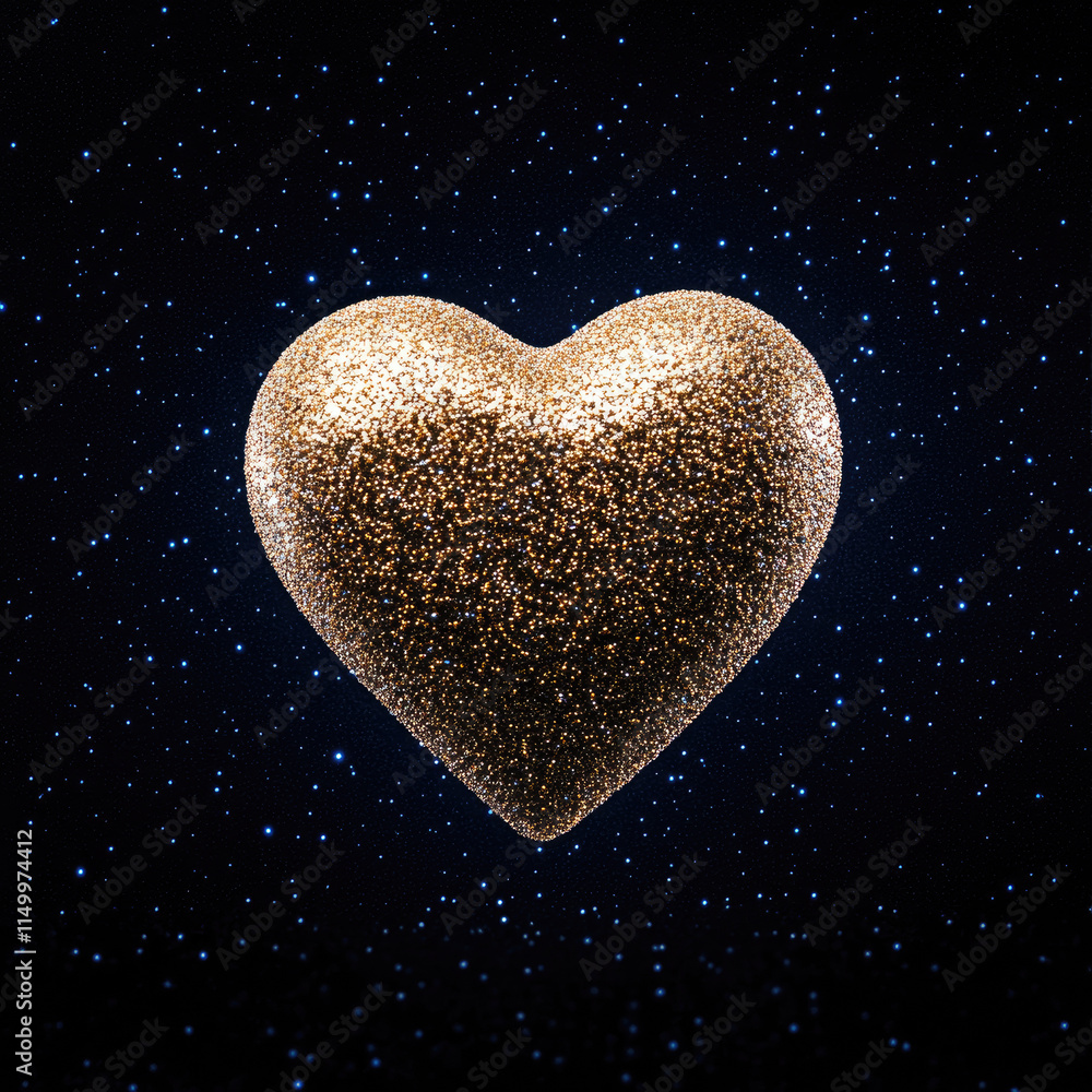 A sparkling gold heart floats against a dark, starry background, symbolizing love and affection. A sparkling gold heart floats against a dark, starry background, symbolizing love and affection.