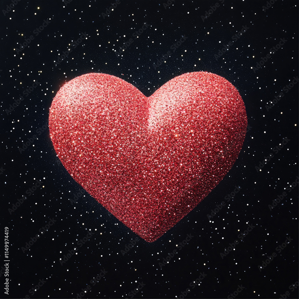A sparkling red heart floats against a dark, starry background, symbolizing love, passion, and romance. A sparkling red heart floats against a dark, starry background, symbolizing love, passion, and romance.