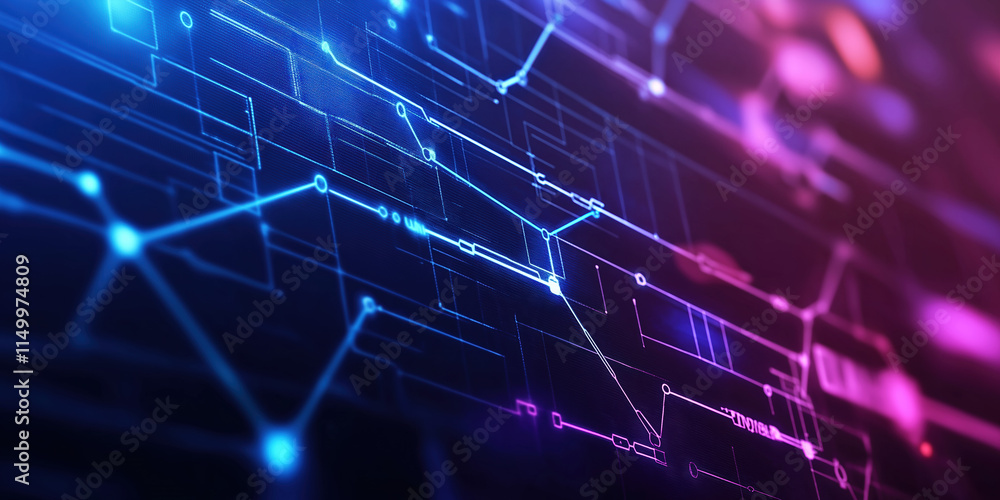 Fototapeta premium Blue Dark Technological Background With White Line Design And Glowing Elements, Red Orange Style Arrow And Dark Red Background, Futuristic Tech Style, Digital Background.