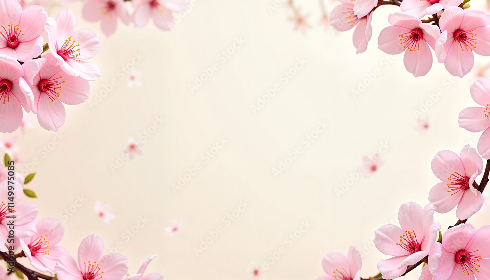 Cherry blossom floral frame with copy space on light background Cherry blossom floral frame with copy space on light background