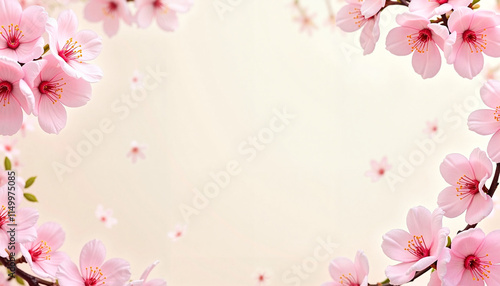 Cherry blossom floral frame with copy space on light background