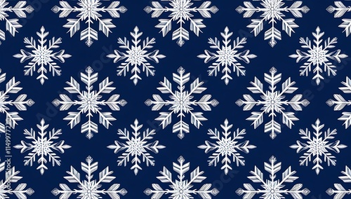 Intricate White Snowflakes on a Deep Blue Background