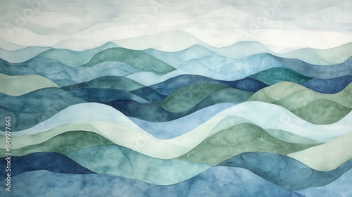 Visualize a beautiful watercolor backdrop where the undulating sea waves come to life