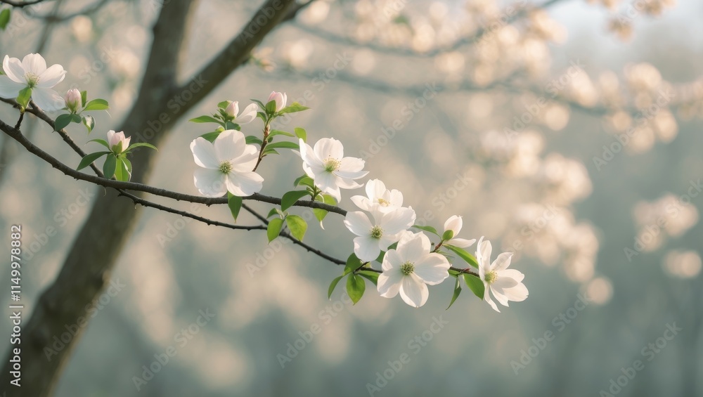 Obraz premium Blooming Dogwood Tree - Elegant Spring Background for Text