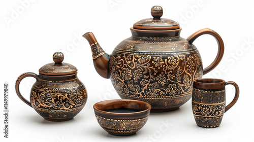 Traditional Tea Ceremony Set from India on white background.PNG