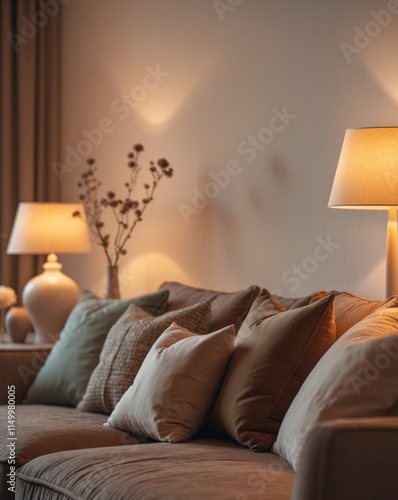 Cozy Living Room Evening Ambient Lighting Warm Atmosphere photo