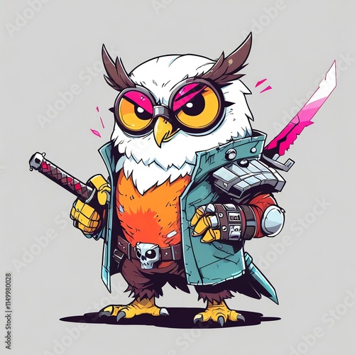 Cyberpunk Owl Samurai: A Digital Illustration of a Cool Owl photo