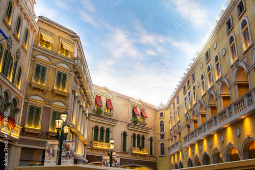 The Venetian Macao simulates Venice, with characteristic architectural shapes of Venice