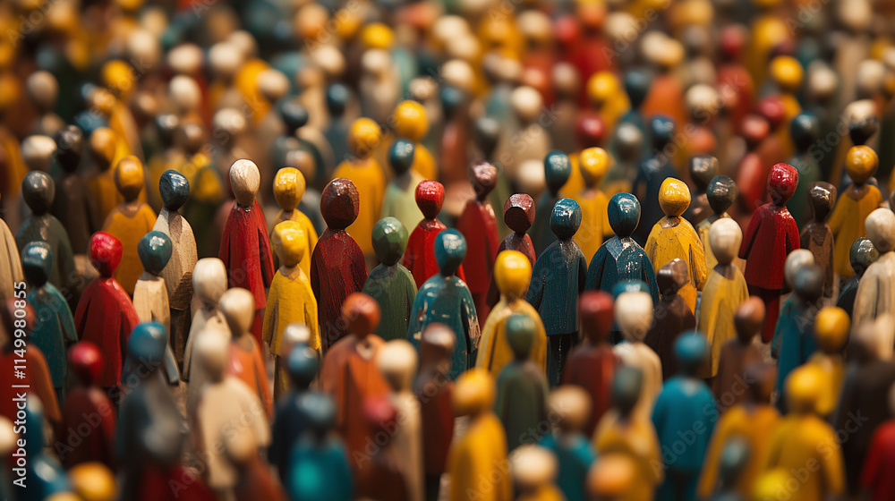 custom made wallpaper toronto digitalColourful wooden figures, visualizing diversity of all people, created with generative AI technology
