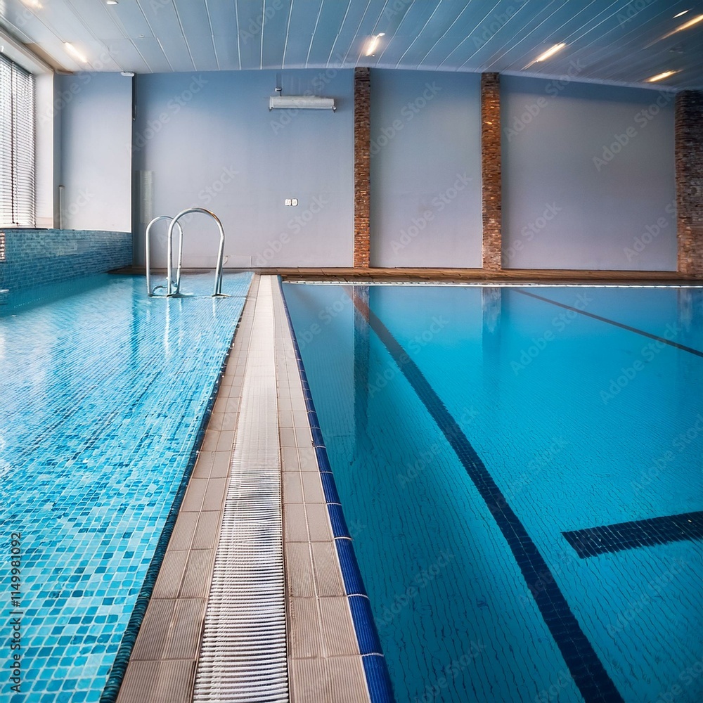 Obraz premium Generated image Pool edge with large indoor pool and copy space