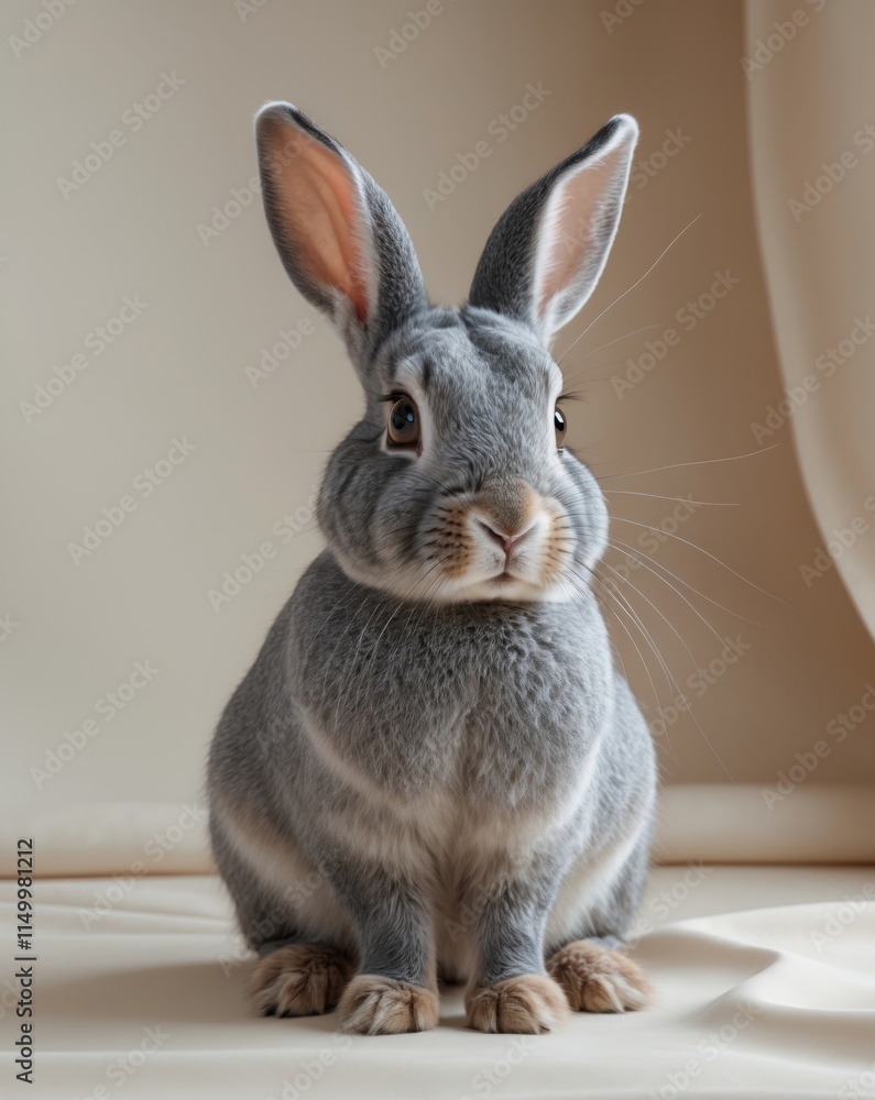 Obraz premium Captivating Gray Rabbit with Curious Expression in Studio Setting
