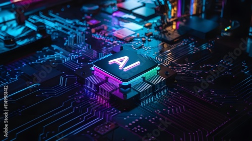Modern Artificial Intelligence Processor on a Futuristic Circuit Board