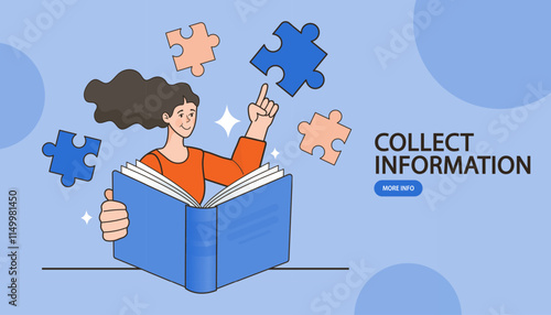 A teenage girl reading a big book. World book reading or literacy day banner. Book market or fair concept. Online reading. Back to school. College and university concept vector illustration.