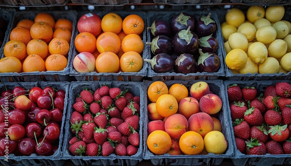 Colorful Fresh Produce Displayed In Baskets Colorful Fresh Produce Displayed In Baskets