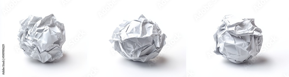 Three crumpled paper balls on white background. Three crumpled paper balls on white background.