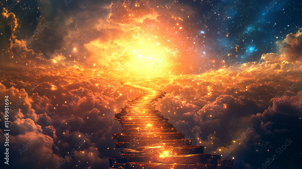 Naklejka premium An abstract pathway lined with shimmering gems, leading toward a radiant horizon, symbolizing the journey of wealth creation. 