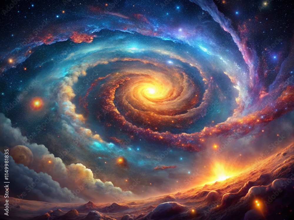 Obraz premium Vintage Space Nebula Drone Shot: Celestial Dust and Gas Clouds