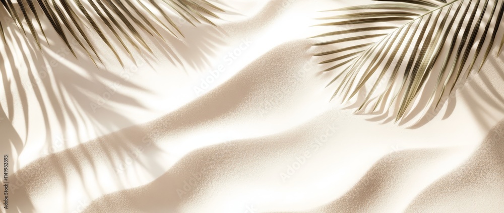 Obraz premium Palm leaf shadows on beige fabric background.