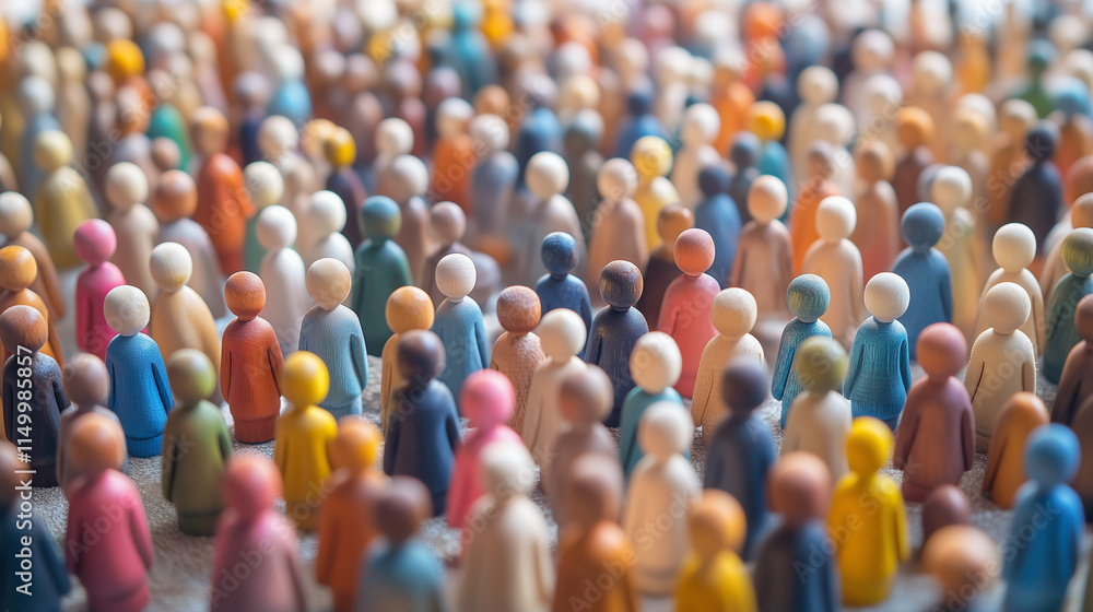 Fototapeta premium Colourful wooden figures, visualizing diversity of all people, created with generative AI technology 