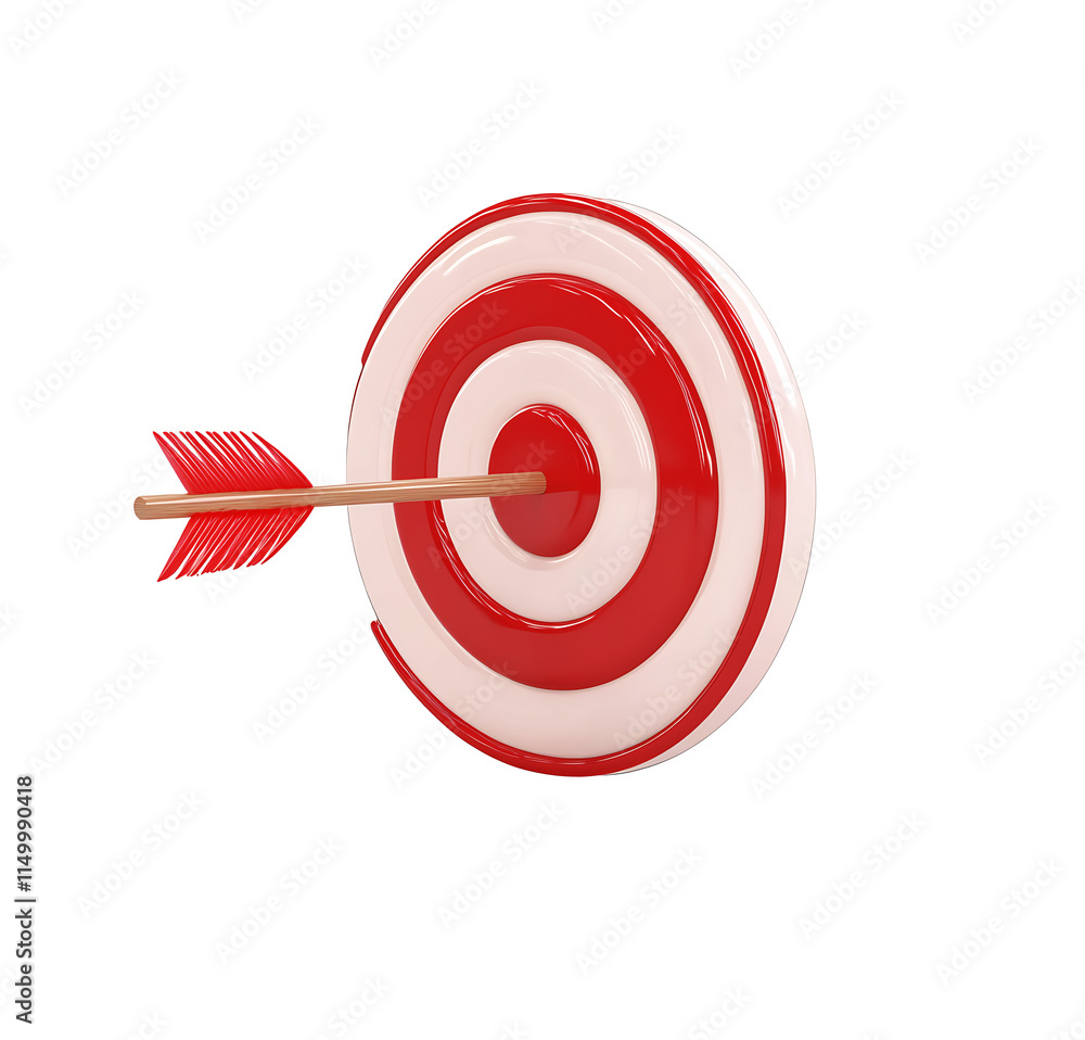 White arrow hit the center of the red target 3d icon cartoon style floating. The arrow is made of wood on transparency background PNG ,
White arrow hit the center of the red target 3d icon cartoon style floating. The arrow is made of wood on transparency background PNG ,