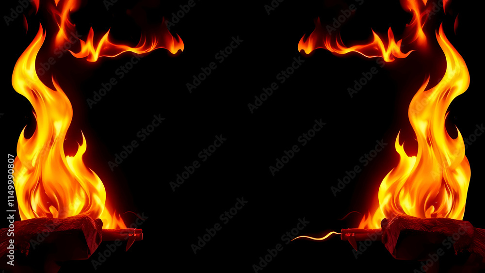 Fototapeta premium Detailed frame with fire and blank space 