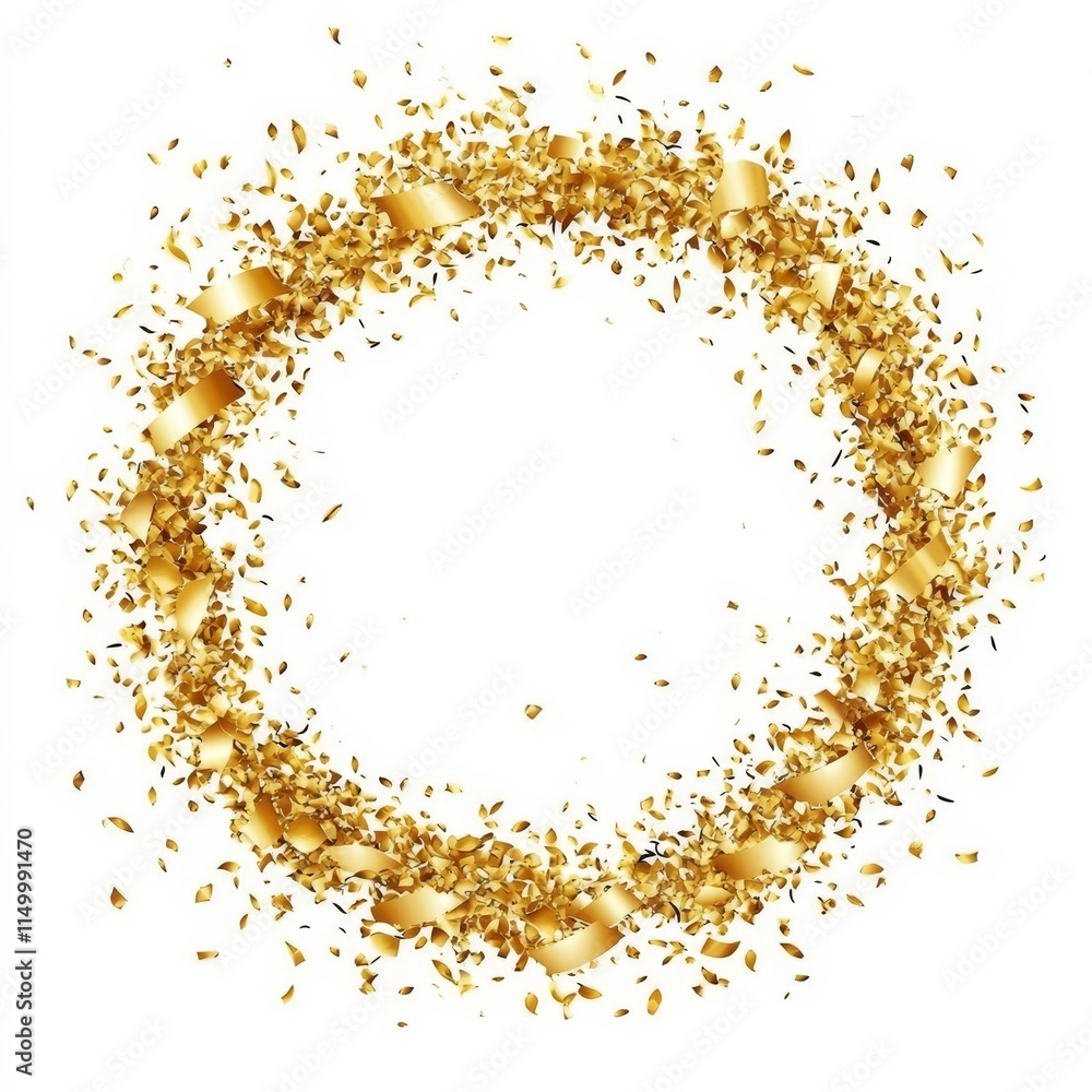 Golden confetti circle frame. Golden confetti circle frame.