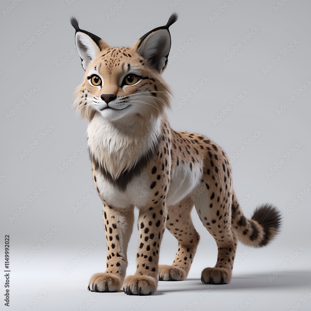 Adorable Lynx: A Stunning 3D Render of a Wildcat, Exquisite Fur Detail, Captivating Gaze, Against a Neutral Background Adorable Lynx: A Stunning 3D Render of a Wildcat, Exquisite Fur Detail, Captivating Gaze, Against a Neutral Background