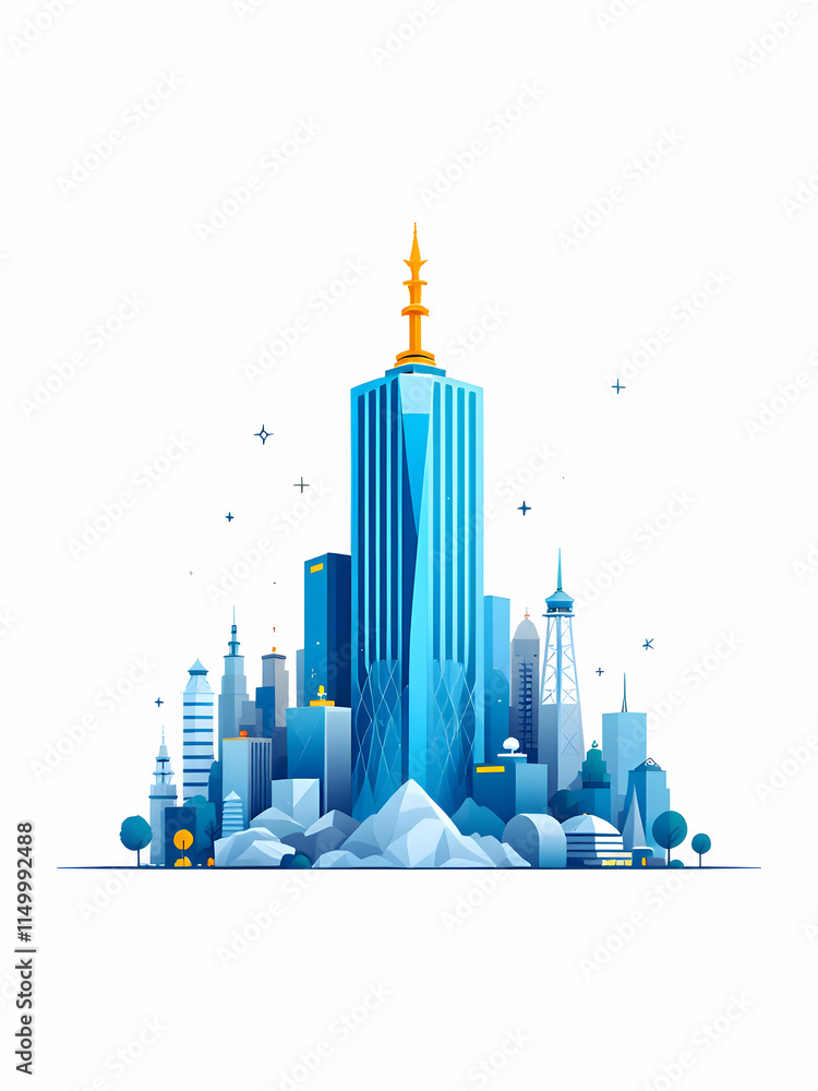 Fototapeta premium City buildings logo detailed illustrated on white