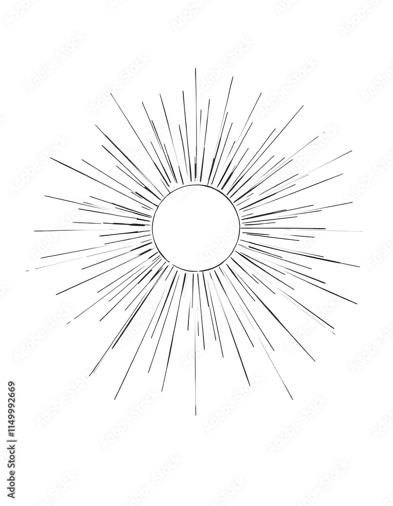 Sun rays hand drawn, linear drawing, hand-drawn digital illustration, with white tones Sun rays hand drawn, linear drawing, hand-drawn digital illustration, with white tones
