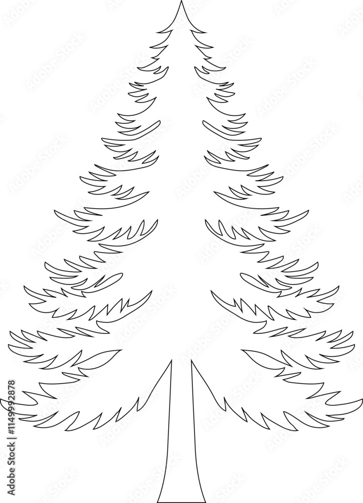 Obraz premium Pine Tree Outline For Coloring Book, Pine Tree Line Art