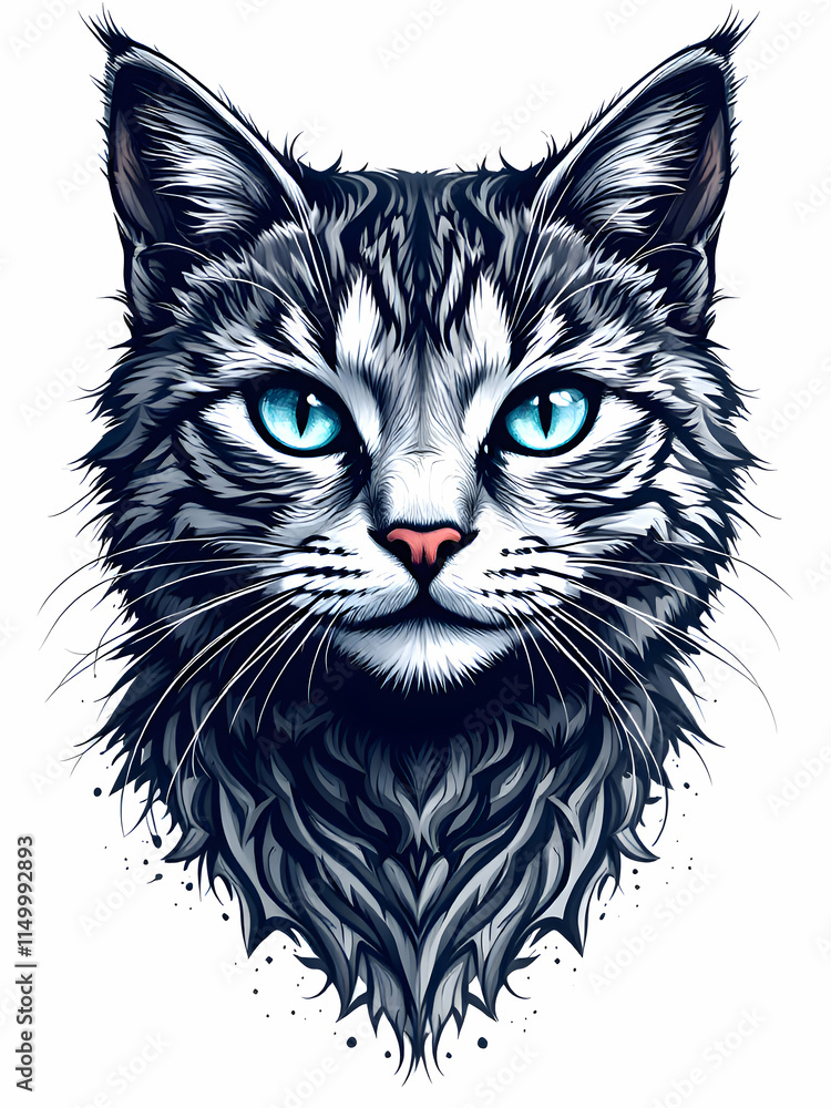 Fototapeta premium Cat portrait detailed illustrated on white background