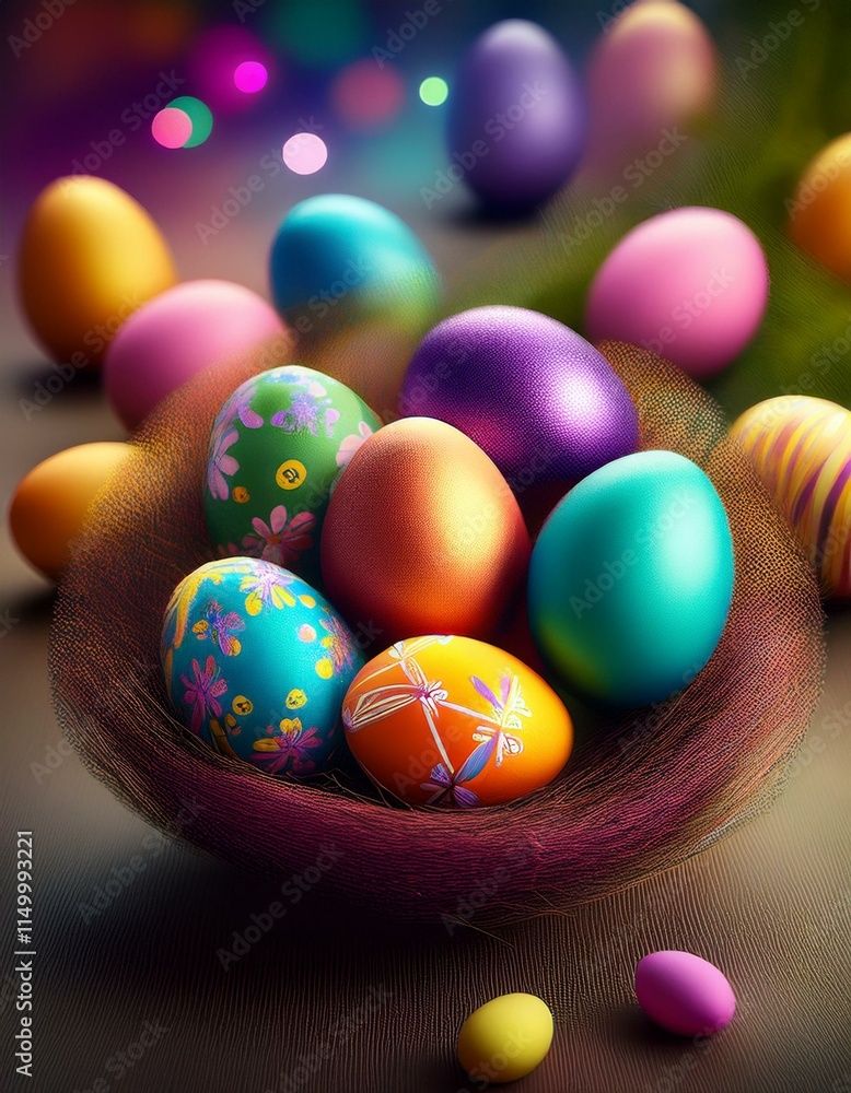 Fototapeta premium Generated image Beautiful colorful easter eggs with copy space