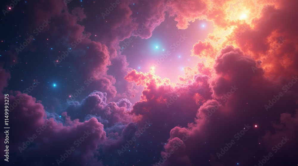 Naklejka premium Hyper-Realistic Galaxy: Nebula Gases and Star Clusters in 32k