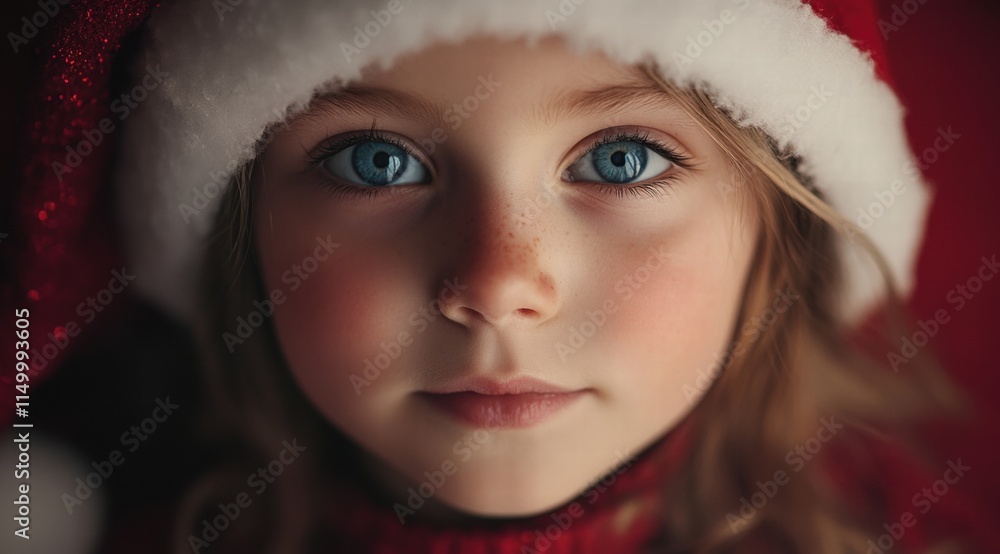 Close-up portrait of an adorable girl child wearing a Santa hat, looking at the camera and smiling Close-up portrait of an adorable girl child wearing a Santa hat, looking at the camera and smiling