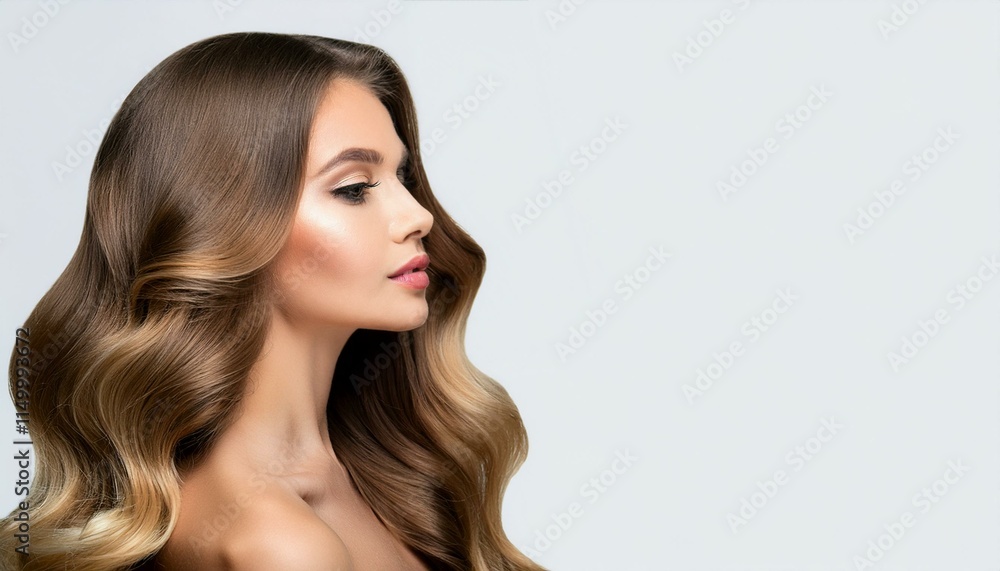 Generated image Beautiful woman in profile with long and shiny wavy hair . Beauty model girl with curly hair. Generated image Beautiful woman in profile with long and shiny wavy hair . Beauty model girl with curly hair.