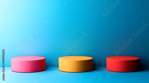 Colorful geometric shapes display studio abstract art minimalist environment close-up view visual creativity