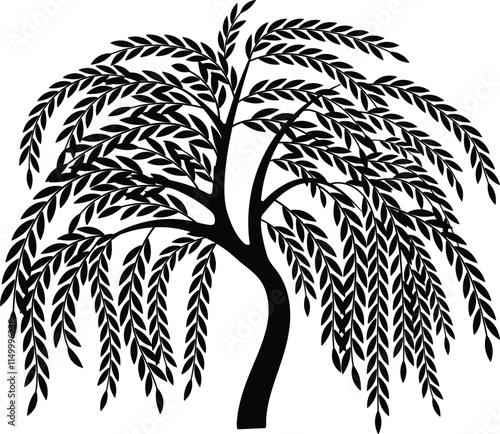 Willow Tree Silhouette Vector, Weeping Willow Tree Black and White