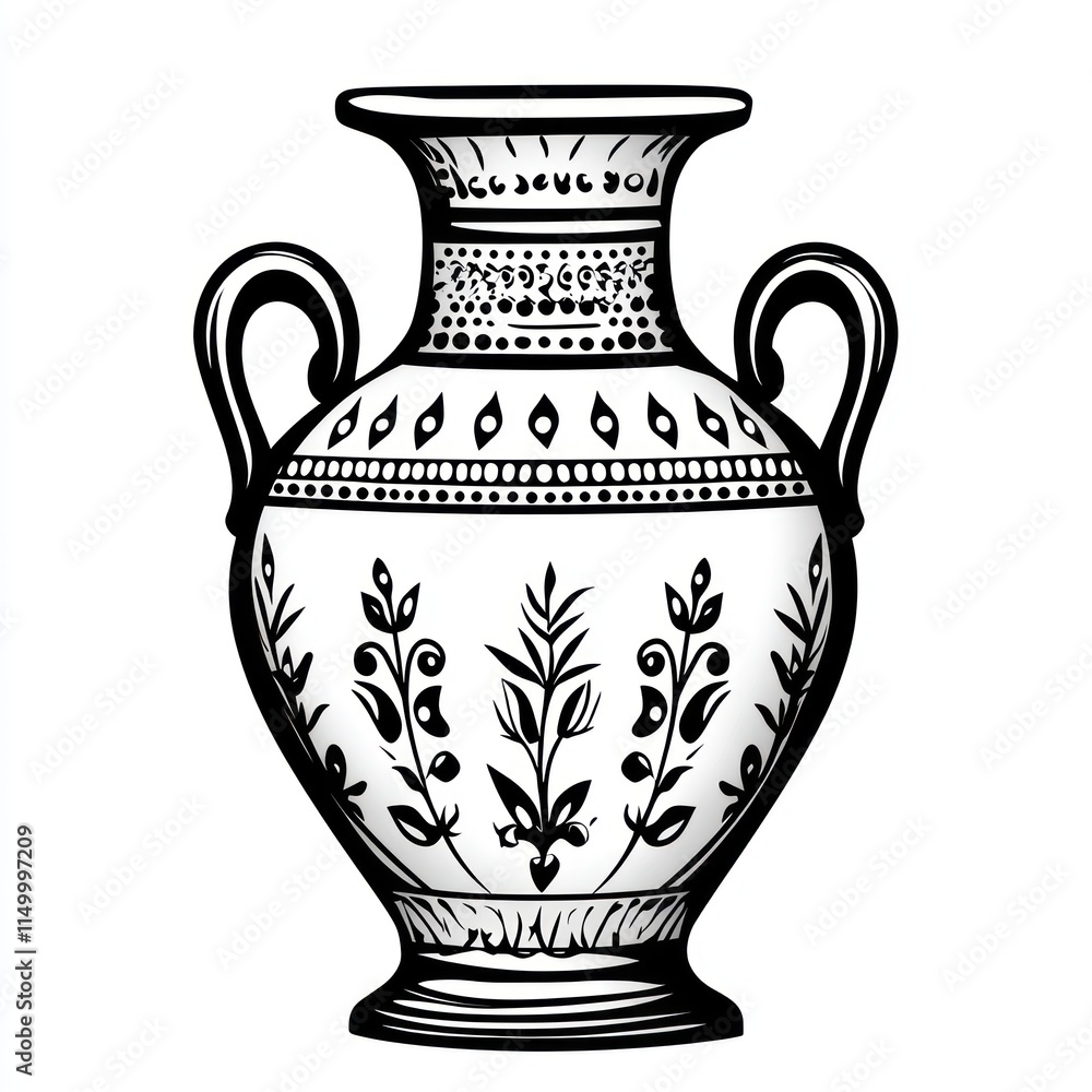 Ornate amphora with black and white floral design
