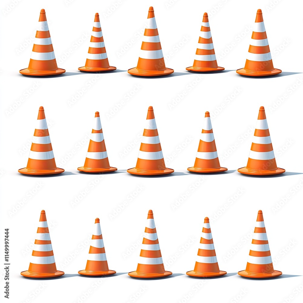 Traffic cone icon, multiple angles, orange and white color, vector style, 3D rendering, white background png Traffic cone icon, multiple angles, orange and white color, vector style, 3D rendering, white background png