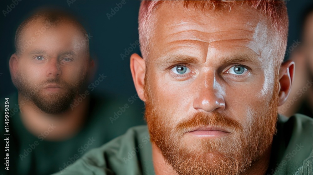Intense Gaze A Portrait of a Man with Out-of-Focus Figures in the Background Intense Gaze A Portrait of a Man with Out-of-Focus Figures in the Background