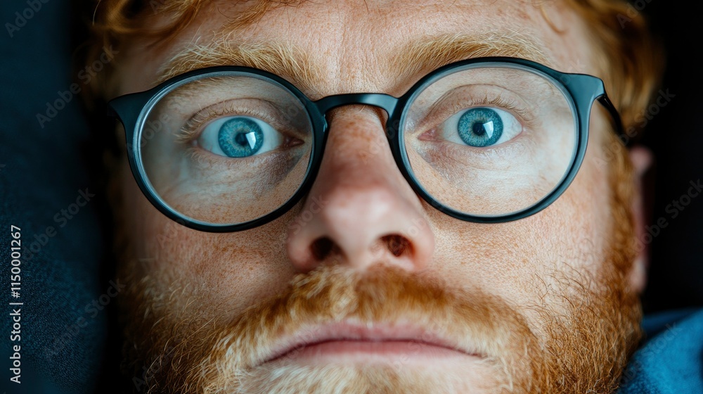 Close-up Portrait of a Surprised Red-haired Man with Glasses Close-up Portrait of a Surprised Red-haired Man with Glasses