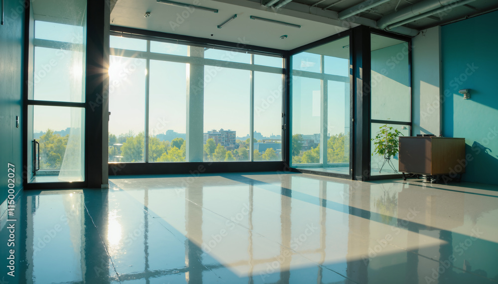Fototapeta premium Empty Room with City View