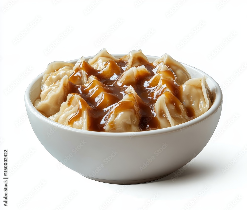 Delicious dumplings in savory gravy served in a bowl. Delicious dumplings in savory gravy served in a bowl.