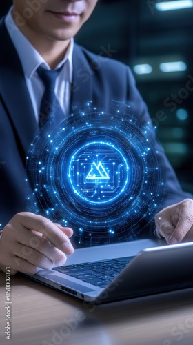 Financial advisor utilizing ai tools to enhance client services in a modern office environment