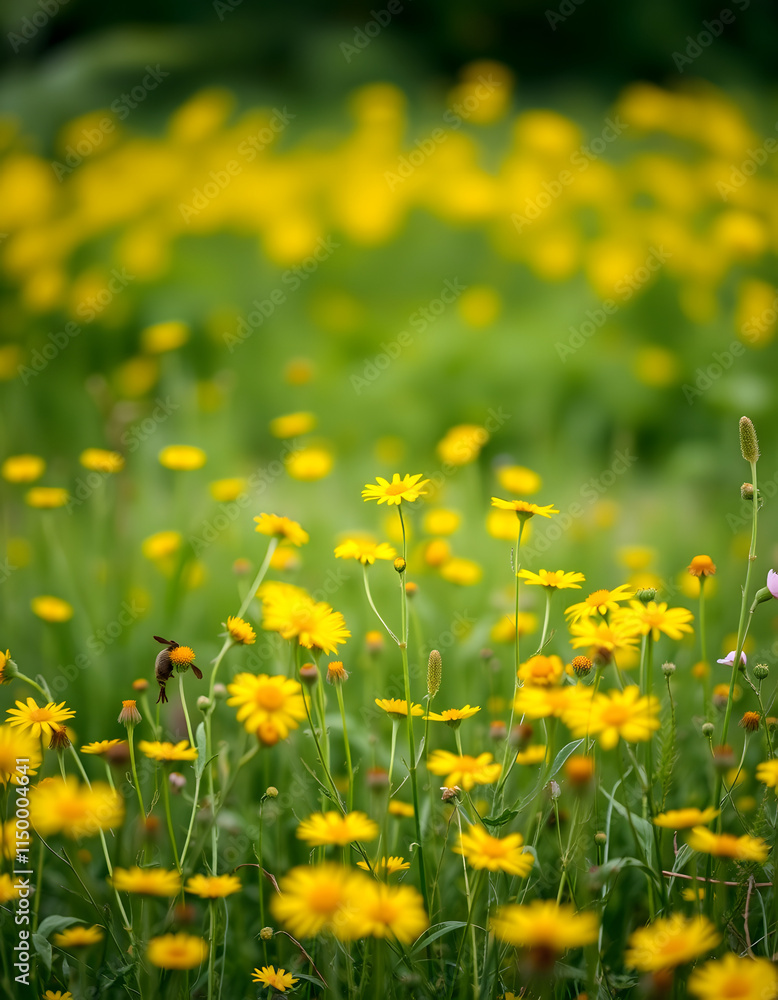 Obraz premium yellow flower field meadow vintage retro, Side lit, with white tones