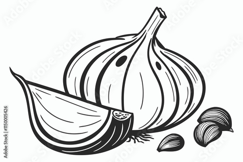 A  black silhouette garlic image with white background