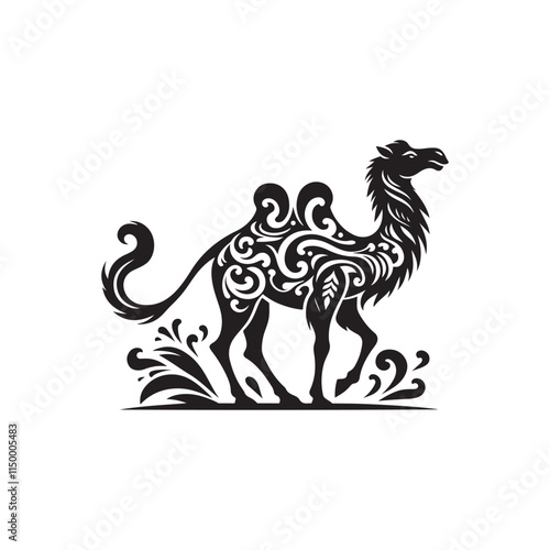 Black Color Arabian Camel silhouette design Vector Illustration, Solid White Background 16.eps