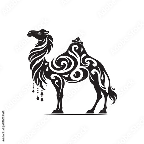 Black Color Arabian Camel silhouette design Vector Illustration, Solid White Background 17.eps